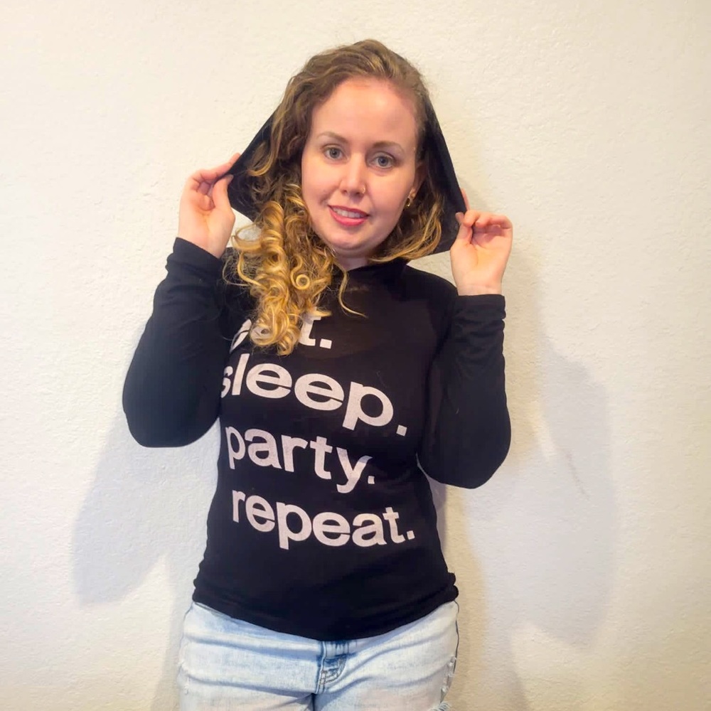 “Eat sleep party repeat” black hoodie